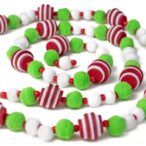 6" Yuletide Felt Stripe Ball Garland: Red, White, Green
