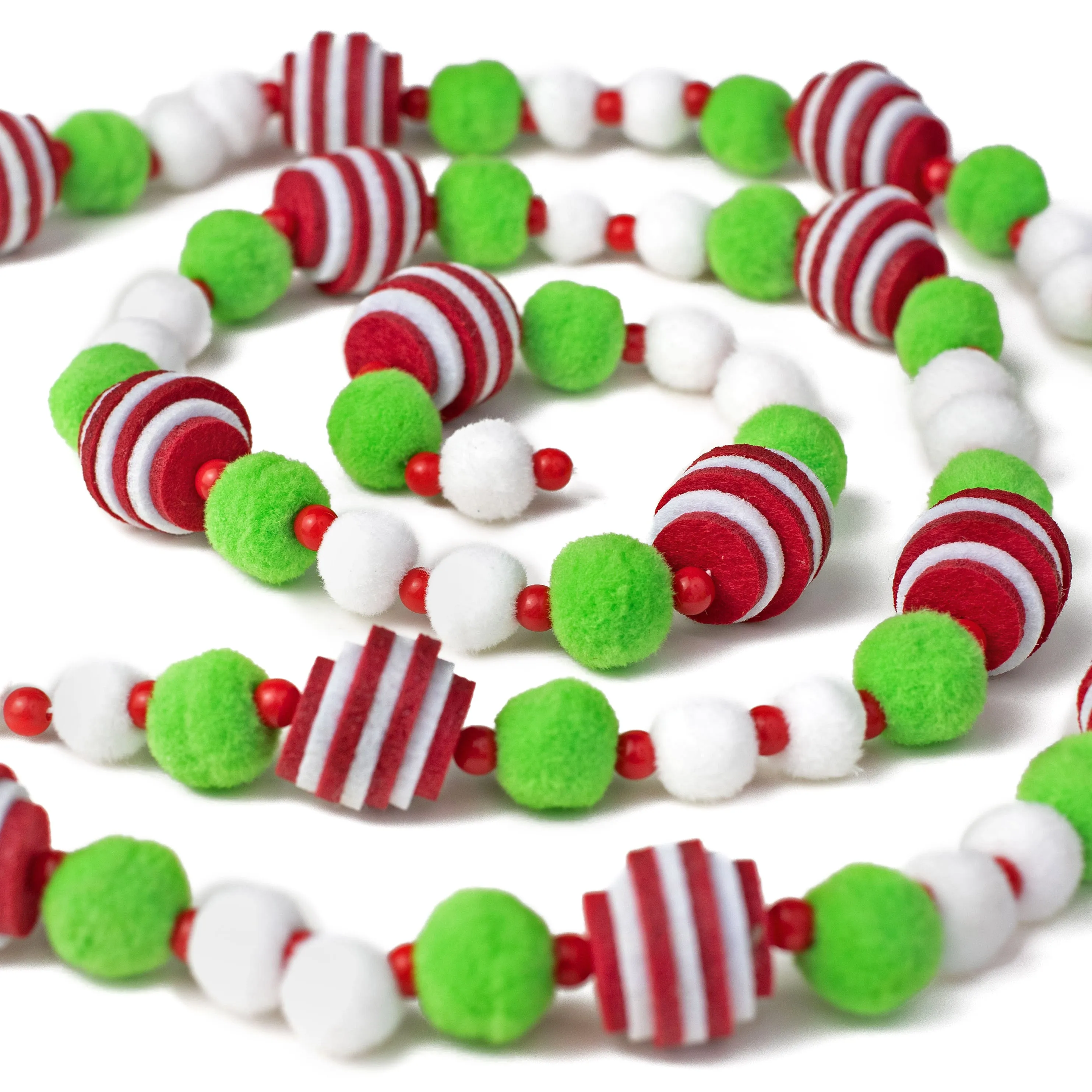 6" Yuletide Felt Stripe Ball Garland: Red, White, Green