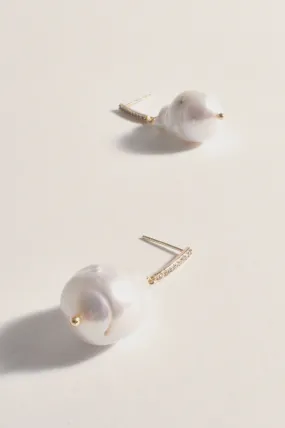 Diamante Bar Baroque Pearl Earrings Gold/Cream