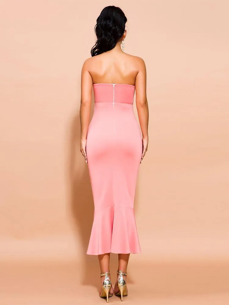 Elegant Pink Rose Fishtail Dress