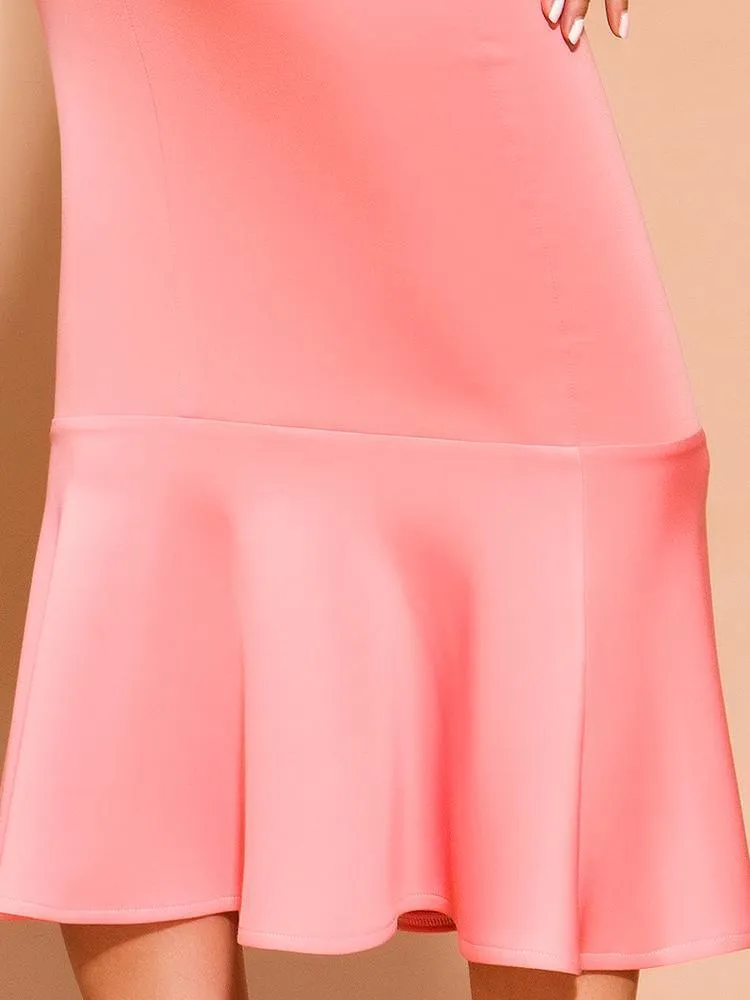 Elegant Pink Rose Fishtail Dress