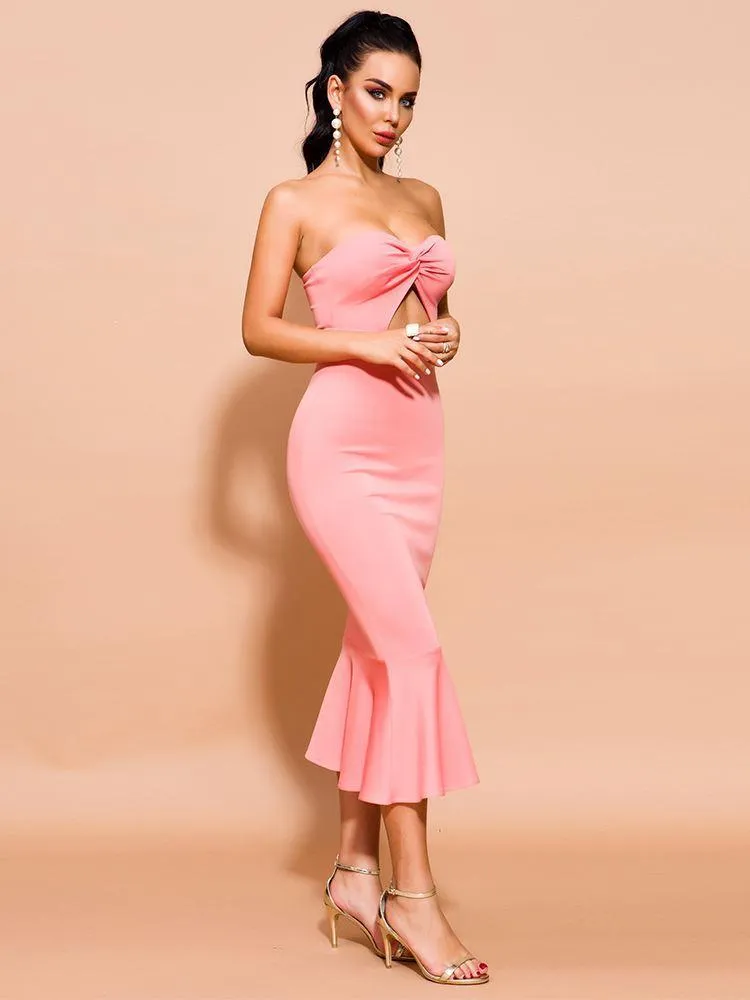 Elegant Pink Rose Fishtail Dress