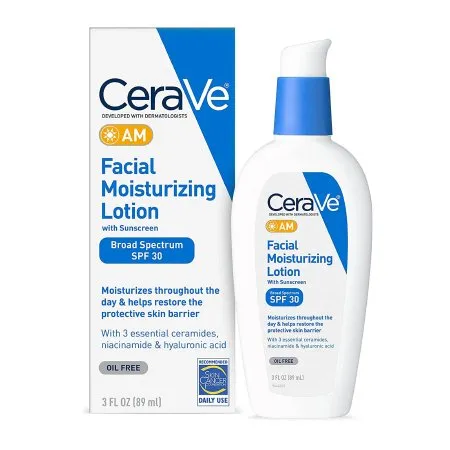 Facial Moisturizer with Sunscreen CeraVe® AM 3 oz. Pump Bottle Unscented Lotion - Loreal USA  Mfr# 60600053746