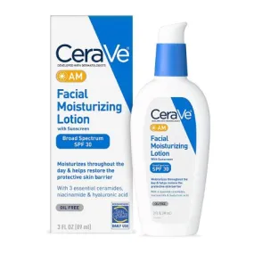 Facial Moisturizer with Sunscreen CeraVe® AM 3 oz. Pump Bottle Unscented Lotion - Loreal USA  Mfr# 60600053746