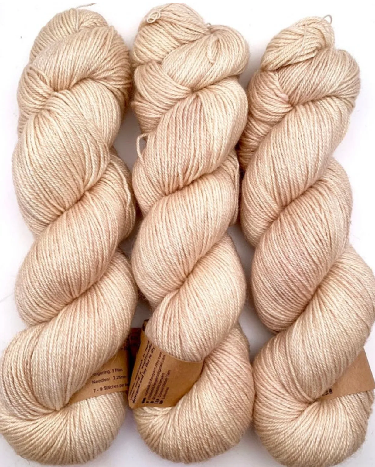 Hand Dyed Yarn "Nanny’s Linen" Tan Ecru Ivory Blush Beige Pale Bluefaced Leicester BFL Fingering Superwash 438yds 100g